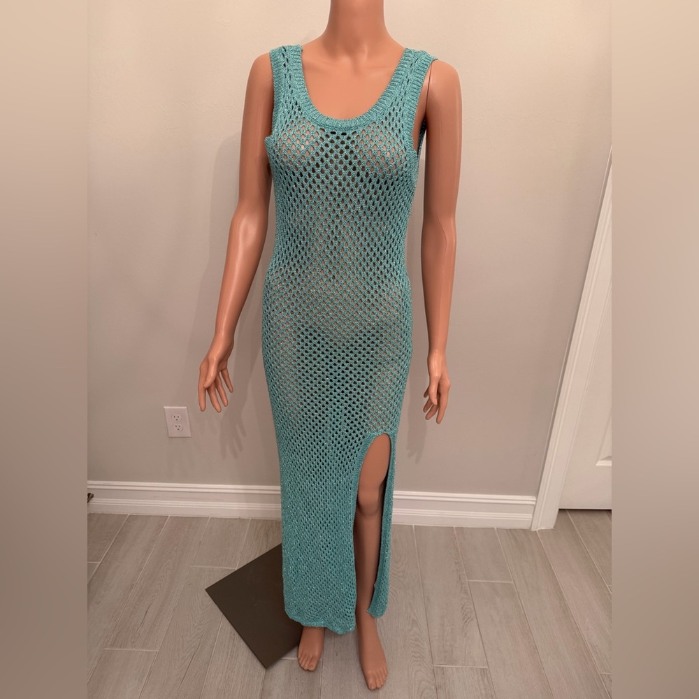 Sunday Teal Crochet Maxi Dress
